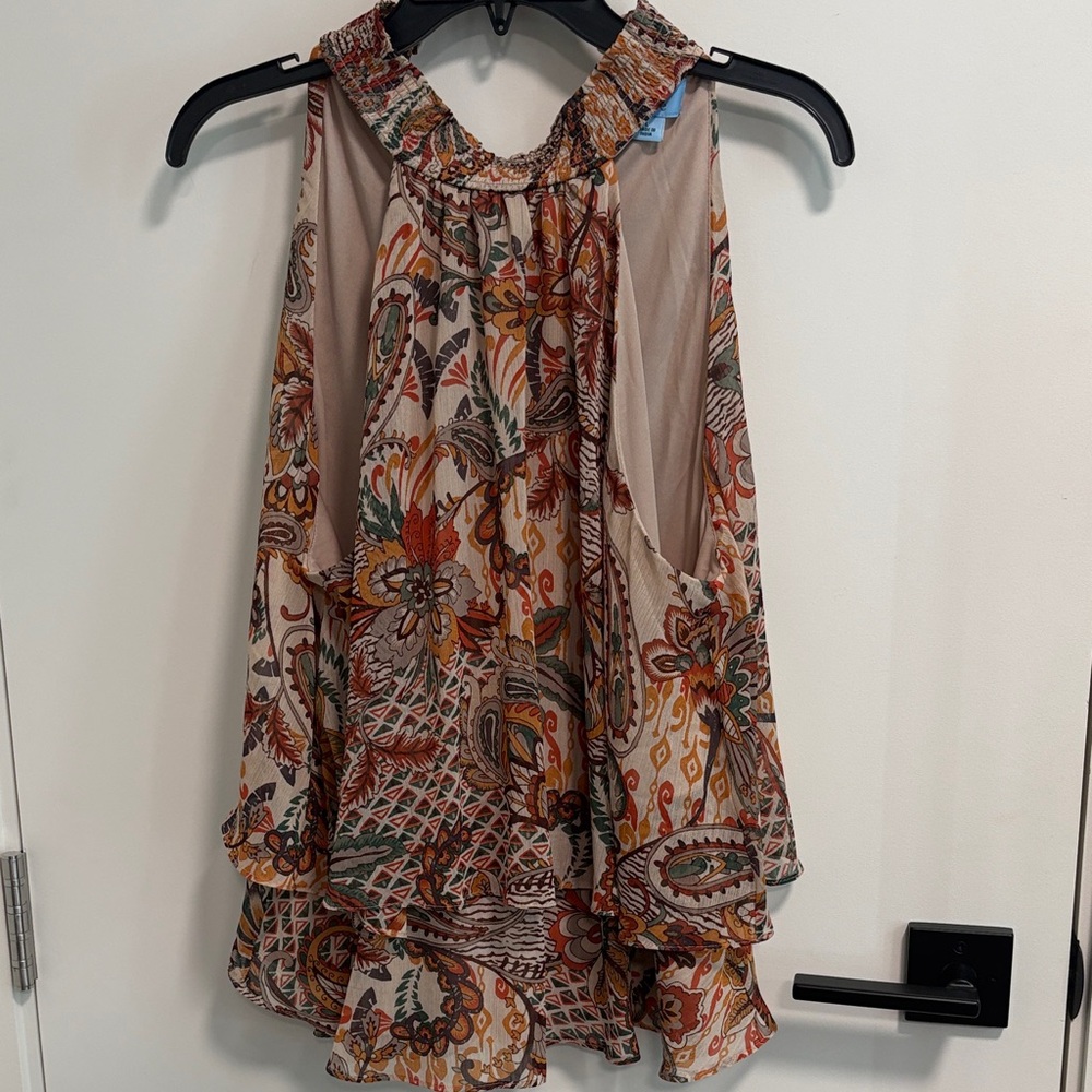 CeCe Neutral Floral Halter Tunic in Cream and Rust